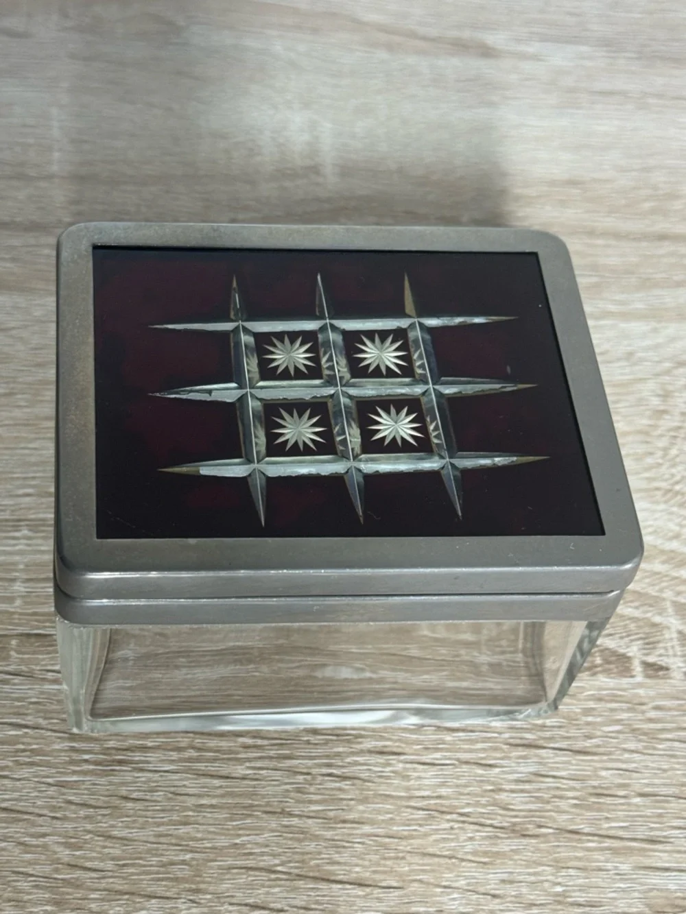 Vintage German Glass Jewelry Box Starburst Lid Trinket Box
